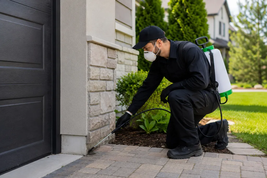 Technicien qui traite le pied de la fondation d'une maison